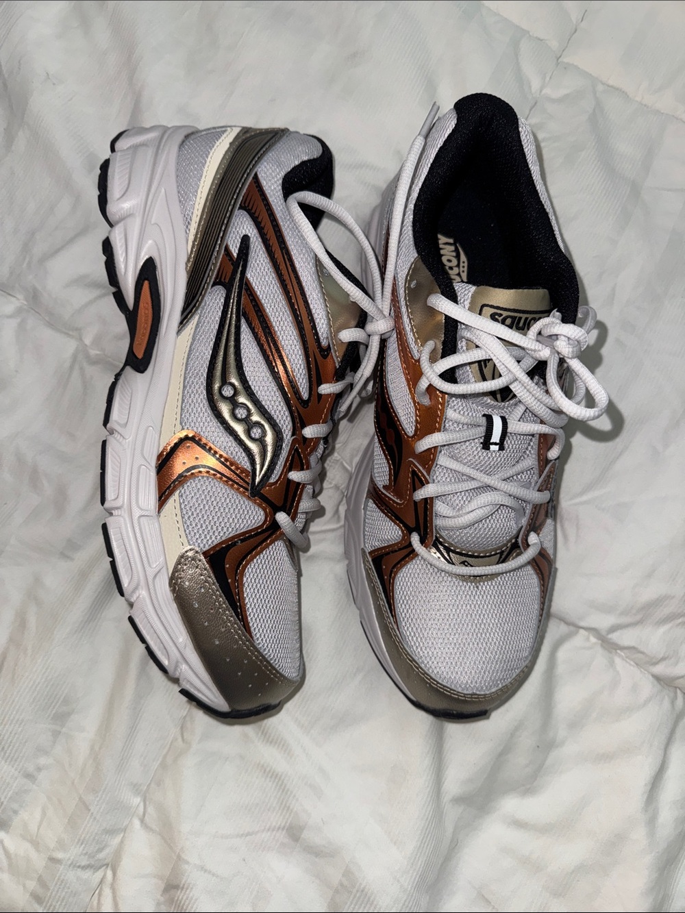 Saucony White Mesh Sneakers with Copper and Silver Accents
